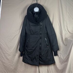 Sicily women’s winter puffy coat jacket black with hood size large black